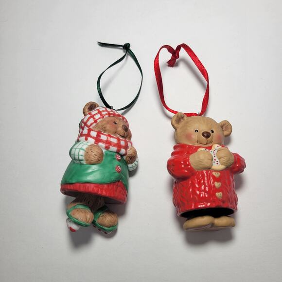 2 Hallmark Sugar Bear Bell Ornaments Vintage Christmas - Picture 2 of 6